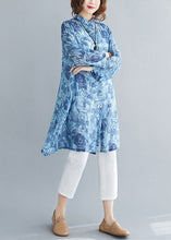 Load image into Gallery viewer, Casual Blue Print Button Patchwork Linen Mid Shirts Dress Spring