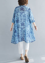 Load image into Gallery viewer, Casual Blue Print Button Patchwork Linen Mid Shirts Dress Spring