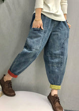 Load image into Gallery viewer, Casual Blue elastic waist Pockets denim Pants Spring