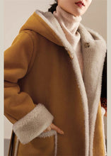 Load image into Gallery viewer, Casual Camel Patchwork Sashes Warm Fleece Wooled Blended Hooded Coat Winter