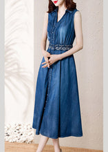 Load image into Gallery viewer, Casual Denim Blue V Neck Button Sashes Cotton Party Long Dress Summer