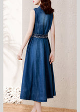 Load image into Gallery viewer, Casual Denim Blue V Neck Button Sashes Cotton Party Long Dress Summer