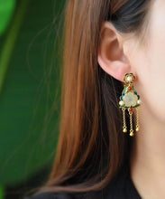 Load image into Gallery viewer, Casual Gold Sterling Silver Inlaid Jade Cloisonne Drop Earrings