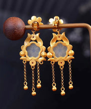 Load image into Gallery viewer, Casual Gold Sterling Silver Inlaid Jade Cloisonne Drop Earrings