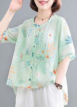 Load image into Gallery viewer, Casual Green O-Neck Button Wrinkled Print Cotton Shirts Half Sleeve