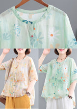 Load image into Gallery viewer, Casual Green O-Neck Button Wrinkled Print Cotton Shirts Half Sleeve