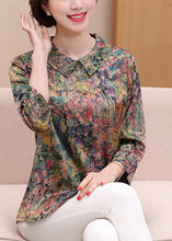 Load image into Gallery viewer, Casual Green Peter Pan Collar Print Silk Shirts Spring