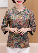 Load image into Gallery viewer, Casual Green Peter Pan Collar Print Silk Shirts Spring