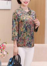 Load image into Gallery viewer, Casual Green Peter Pan Collar Print Silk Shirts Spring