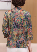 Load image into Gallery viewer, Casual Green Peter Pan Collar Print Silk Shirts Spring