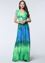 Load image into Gallery viewer, Casual Green Print Elastic Waist Ice Size Long Beach Dress Summer