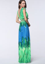 Load image into Gallery viewer, Casual Green Print Elastic Waist Ice Size Long Beach Dress Summer