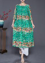 Load image into Gallery viewer, Casual Green Square Collar Floral Print Silk Dresses Summer