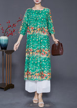 Load image into Gallery viewer, Casual Green Square Collar Floral Print Silk Dresses Summer