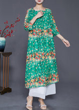 Load image into Gallery viewer, Casual Green Square Collar Floral Print Silk Dresses Summer