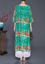 Load image into Gallery viewer, Casual Green Square Collar Floral Print Silk Dresses Summer