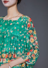 Load image into Gallery viewer, Casual Green Square Collar Floral Print Silk Dresses Summer