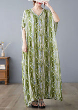 Load image into Gallery viewer, Casual Green V Neck Print Linen Long Dress Summer