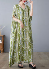 Load image into Gallery viewer, Casual Green V Neck Print Linen Long Dress Summer