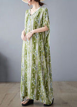 Load image into Gallery viewer, Casual Green V Neck Print Linen Long Dress Summer