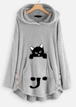 Load image into Gallery viewer, Casual Grey Hooded Print Pockets Patchwork Teddy Faux Fur Sweatshirt Long Sleeve