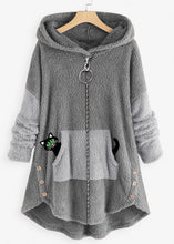 Load image into Gallery viewer, Casual Grey Hooded Print Zippered Patchwork Teddy Faux Fur Coats Fall