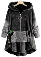 Load image into Gallery viewer, Casual Grey Hooded Print Zippered Patchwork Teddy Faux Fur Coats Fall