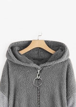 Load image into Gallery viewer, Casual Grey Hooded Print Zippered Patchwork Teddy Faux Fur Coats Fall