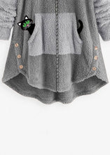 Load image into Gallery viewer, Casual Grey Hooded Print Zippered Patchwork Teddy Faux Fur Coats Fall