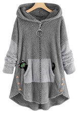 Load image into Gallery viewer, Casual Grey Hooded Print Zippered Patchwork Teddy Faux Fur Coats Fall