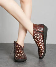 Load image into Gallery viewer, Casual Hollow Out Splicing Wedge Boots Brown Cowhide Leather