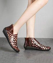 Load image into Gallery viewer, Casual Hollow Out Splicing Wedge Boots Brown Cowhide Leather