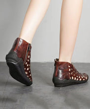 Load image into Gallery viewer, Casual Hollow Out Splicing Wedge Boots Brown Cowhide Leather