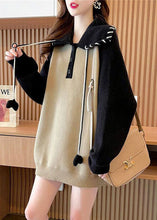 Load image into Gallery viewer, Casual Khaki Peter Pan Collar Patchwork Warm Knit Pullover Winter