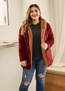 Casual Mulberry Patchwork Faux Fur Hooded Coat Fall