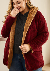 Casual Mulberry Patchwork Faux Fur Hooded Coat Fall