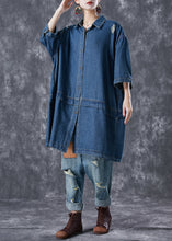 Load image into Gallery viewer, Casual Navy Oversized Patchwork Denim Ripped Trench Coats Bracelet Sleeve