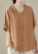 Load image into Gallery viewer, Casual Orange Peter Pan Collar Patchwork Cotton Shirt Tops Summer