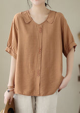 Load image into Gallery viewer, Casual Orange Peter Pan Collar Patchwork Cotton Shirt Tops Summer