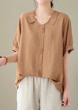 Load image into Gallery viewer, Casual Orange Peter Pan Collar Patchwork Cotton Shirt Tops Summer