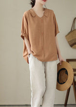 Load image into Gallery viewer, Casual Orange Peter Pan Collar Patchwork Cotton Shirt Tops Summer