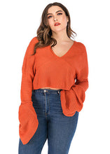 Load image into Gallery viewer, Casual Orange V Neck Solid Cozy Knit Sweater Fall
