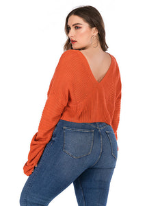 Casual Orange V Neck Solid Cozy Knit Sweater Fall