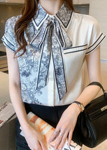 Load image into Gallery viewer, Casual Peter Pan Collar Print Bow Silk Shirts Summer