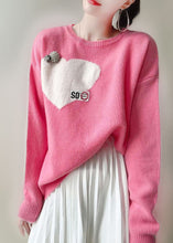 Load image into Gallery viewer, Casual Pink O-Neck Love Jacquard Nail Bead Knit Top Winter