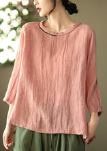 Load image into Gallery viewer, Casual Pink O-Neck Wrinkled side open Top Three Quarter sleeve