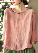 Load image into Gallery viewer, Casual Pink O-Neck Wrinkled side open Top Three Quarter sleeve