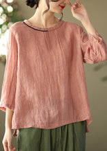 Load image into Gallery viewer, Casual Pink O-Neck Wrinkled side open Top Three Quarter sleeve