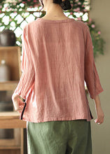 Load image into Gallery viewer, Casual Pink O-Neck Wrinkled side open Top Three Quarter sleeve