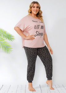 Casual Pink Print T Shirt Tops And Slim Pants Patchwork Cotton Two Piece Set Summer